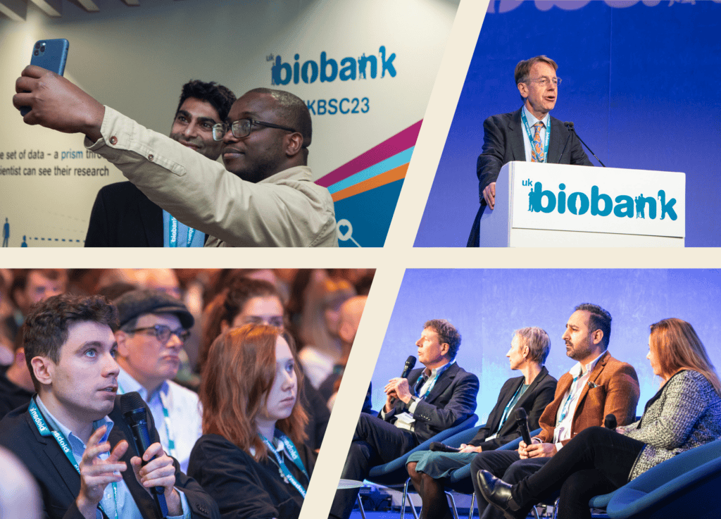 A collage of photographs showing delegates at the UK Biobank annual conference