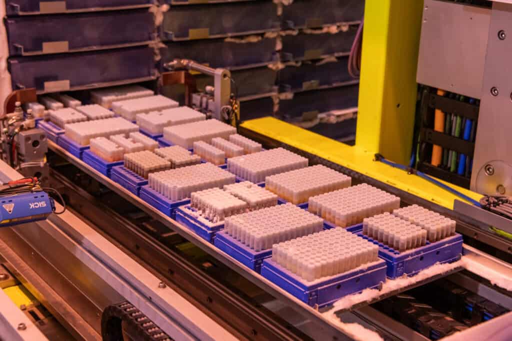 Racks of samples in the lab