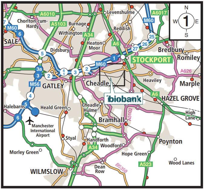 Visit https://www2.ukbiobank.ac.uk/wp-content/uploads/2025/03/UK-Biobank-Stockport-assessment-centre-directions.pdf for written directions