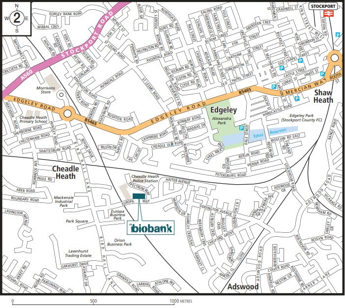 Visit https://www2.ukbiobank.ac.uk/wp-content/uploads/2025/03/UK-Biobank-Stockport-assessment-centre-directions.pdf for written directions